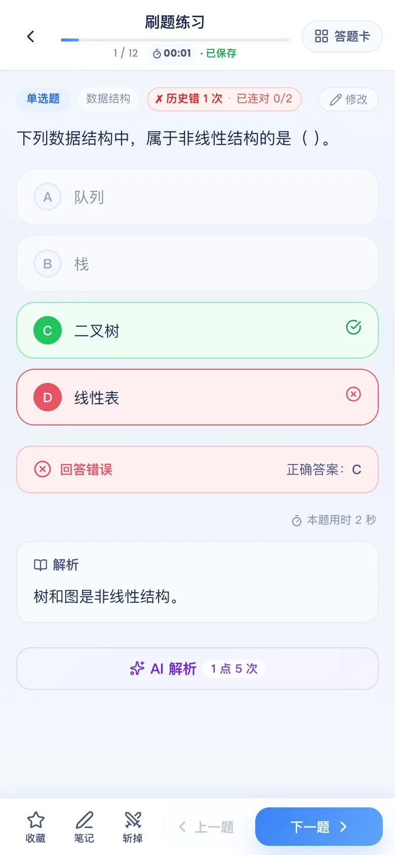 刷题包答错看解析